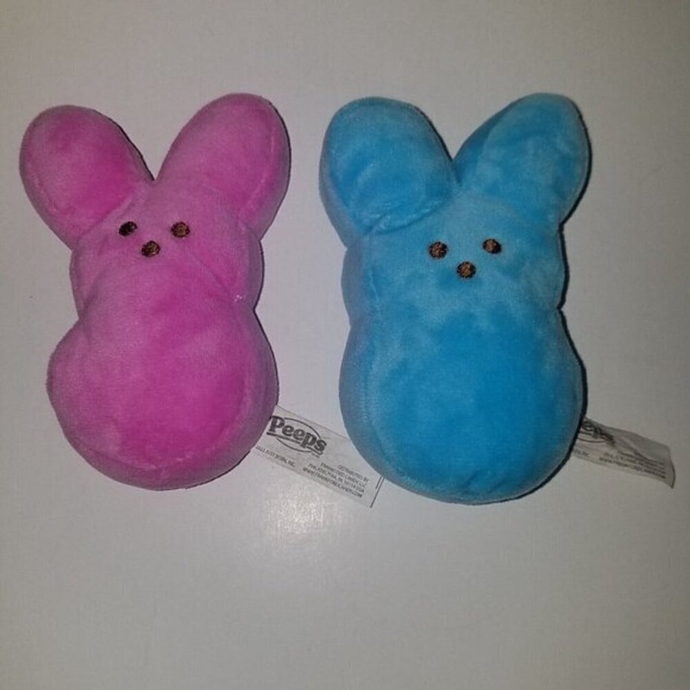 2 Peeps Easter Bunny Plush Lot Easter Basket 5" Pink Blue Stuffed Animal Toys